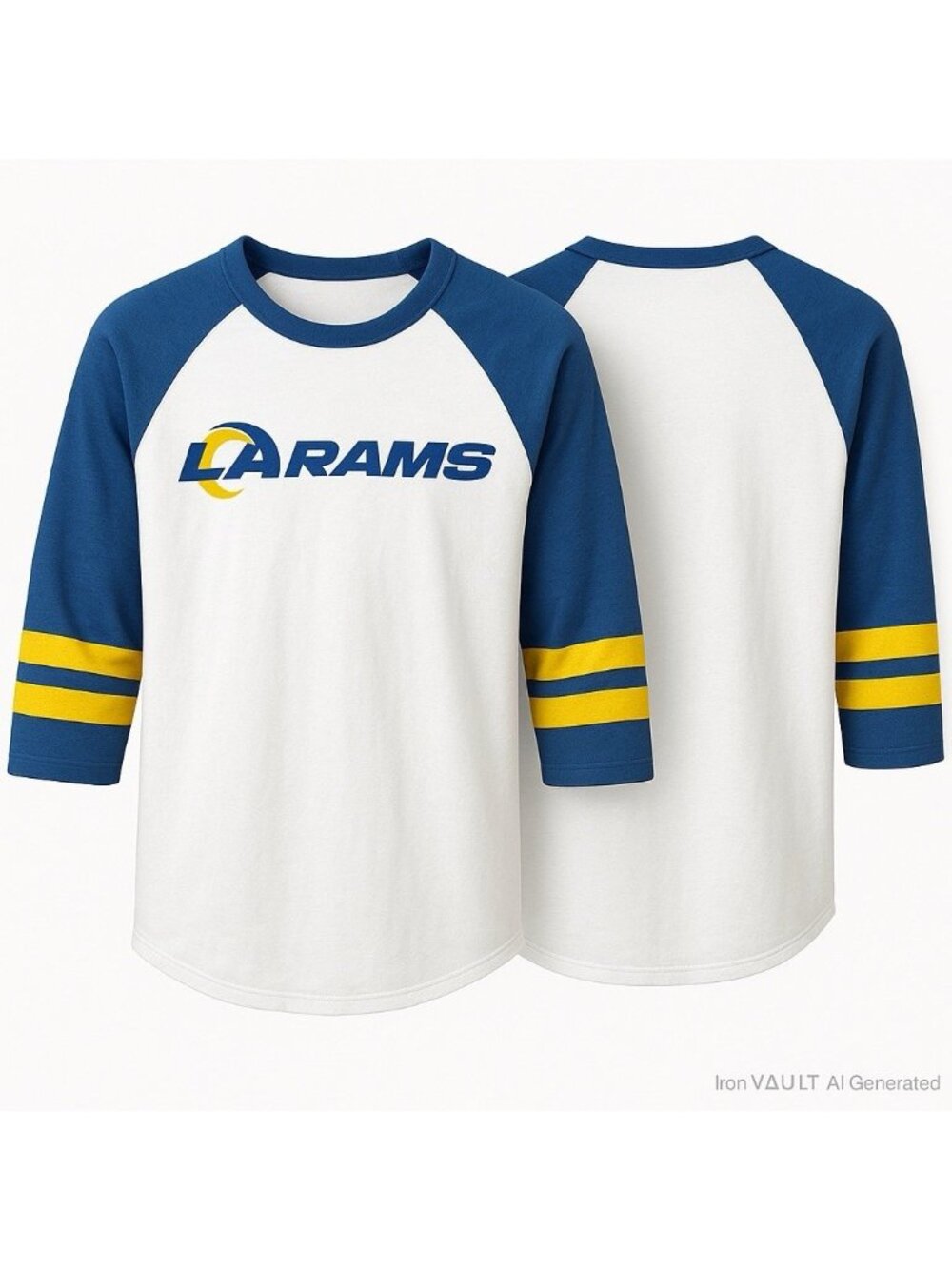 LA Rams Ultra Game Mens XL White Blue 3/4 Sleeve Raglan NFL T Shirt NWT